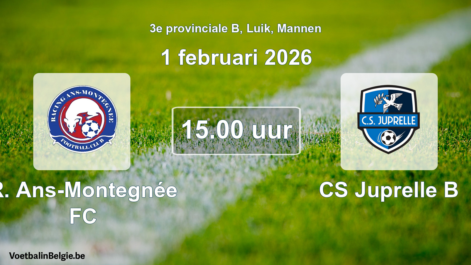 Match prévu football hommes: R. Ans-Montegnée FC - CS Juprelle B (1 février 2026)