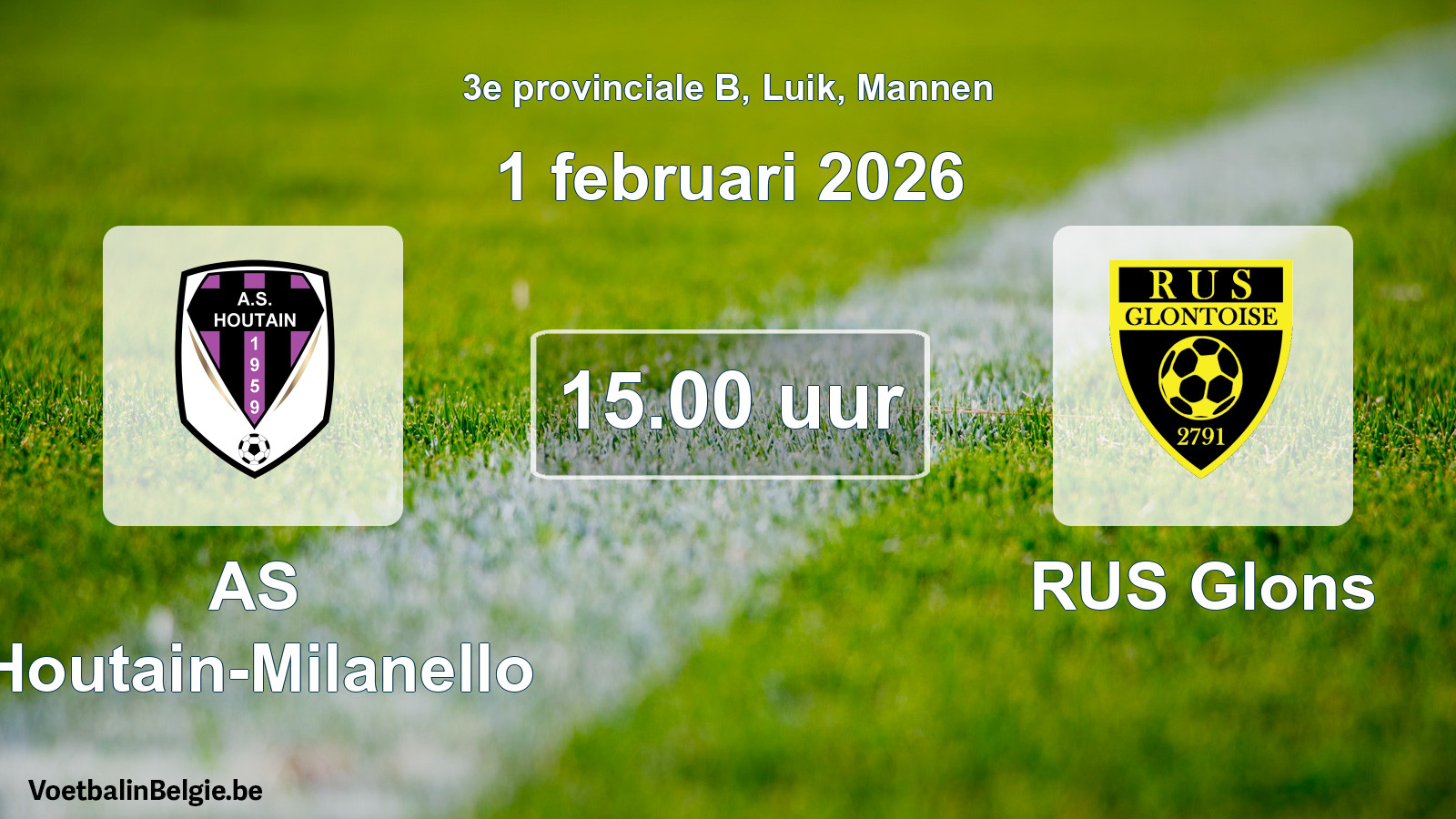 Scheduled match men football: AS Houtain-Milanello - RUS Glons (1 February 2026)