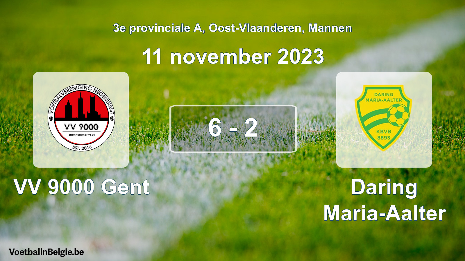 Gespeelde wedstrijd mannenvoetbal: VV 9000 Gent - Daring Maria-Aalter 6 - 2 (11 november 2023)