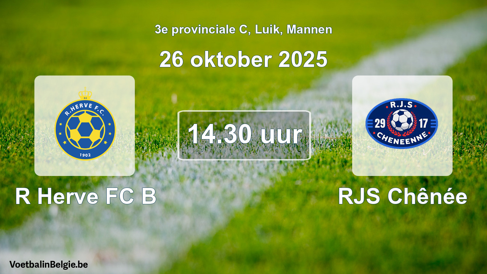 Match prévu football hommes: R Herve FC B - RJS Chênée (26 octobre 2025)