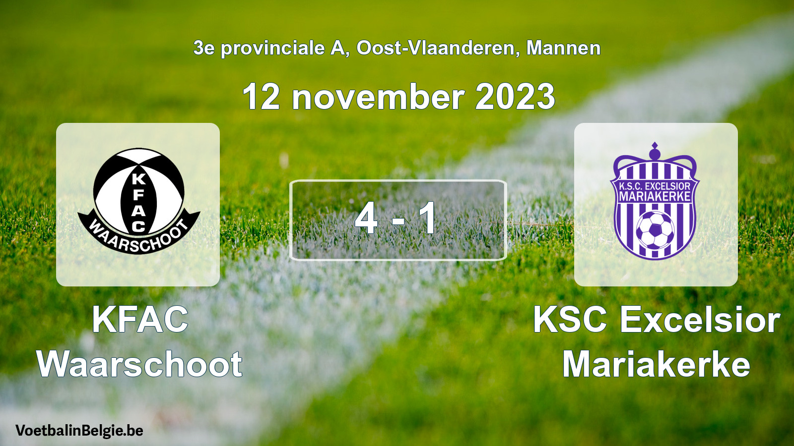 Gespeelde wedstrijd mannenvoetbal: KFAC Waarschoot - KSC Excelsior Mariakerke 4 - 1 (12 november 2023)
