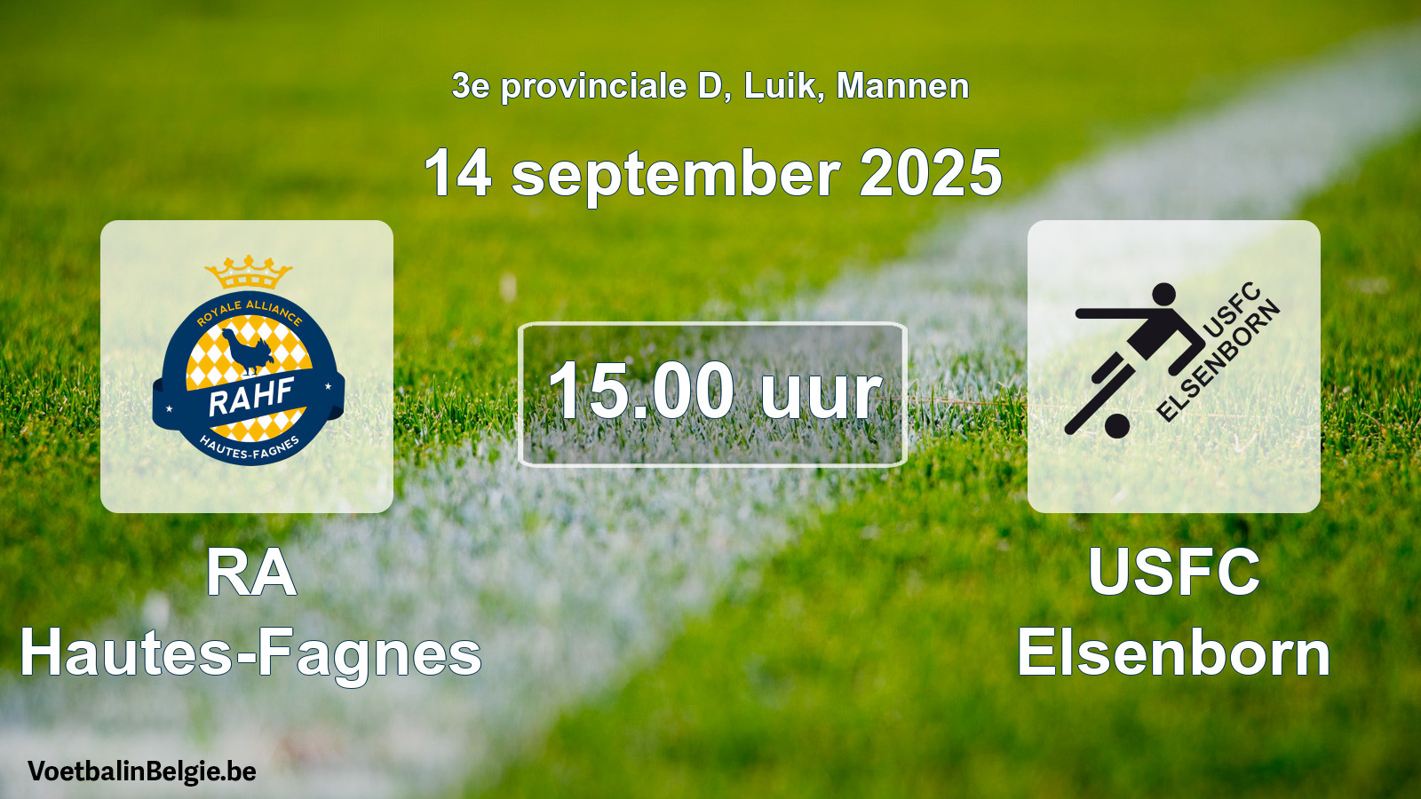 Geplantes Spiel männer-Fußball: RA Hautes-Fagnes - USFC Elsenborn (14 September 2025)