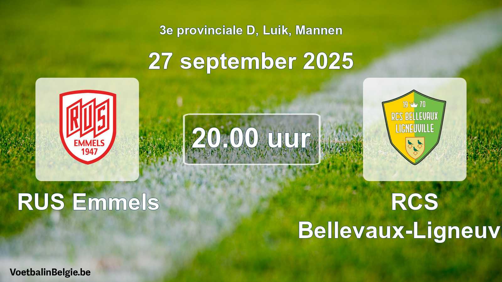 Match prévu football hommes: RUS Emmels - RCS Bellevaux-Ligneuville (27 septembre 2025)