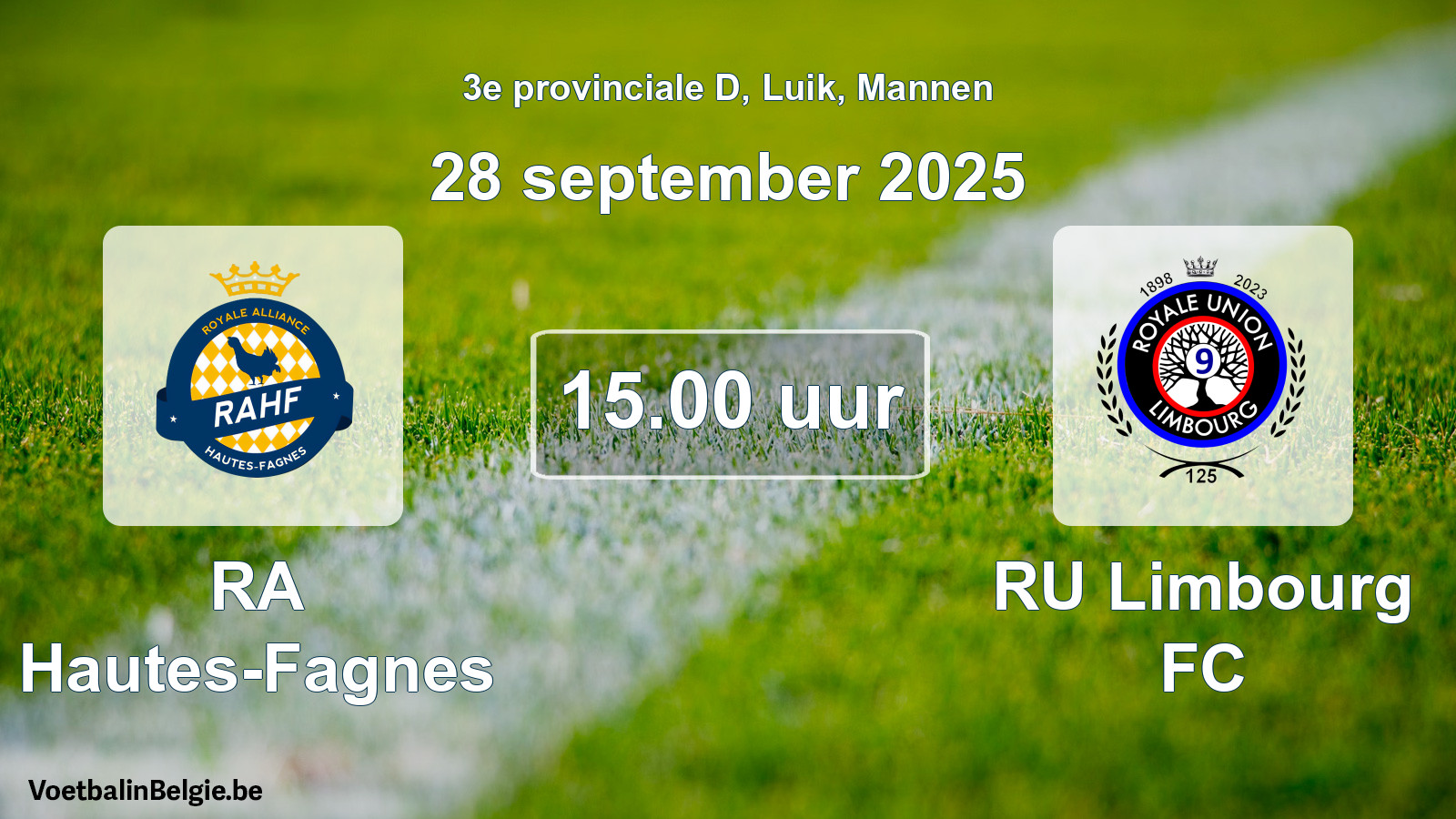 Match prévu football hommes: RA Hautes-Fagnes - RU Limbourg FC (28 septembre 2025)