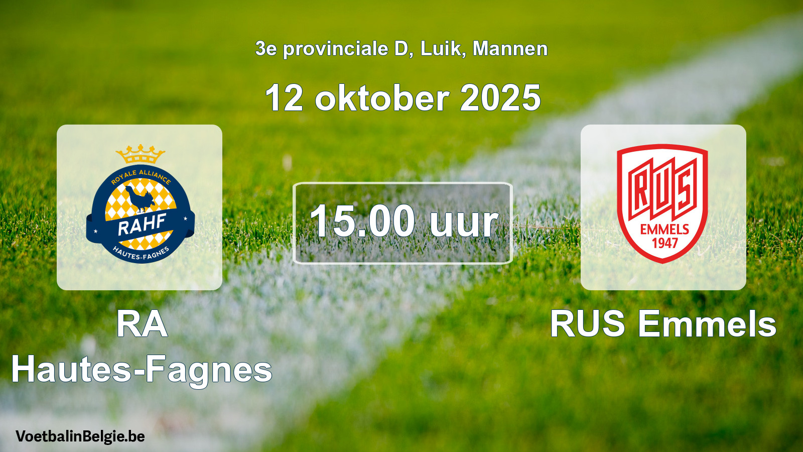Match prévu football hommes: RA Hautes-Fagnes - RUS Emmels (12 octobre 2025)