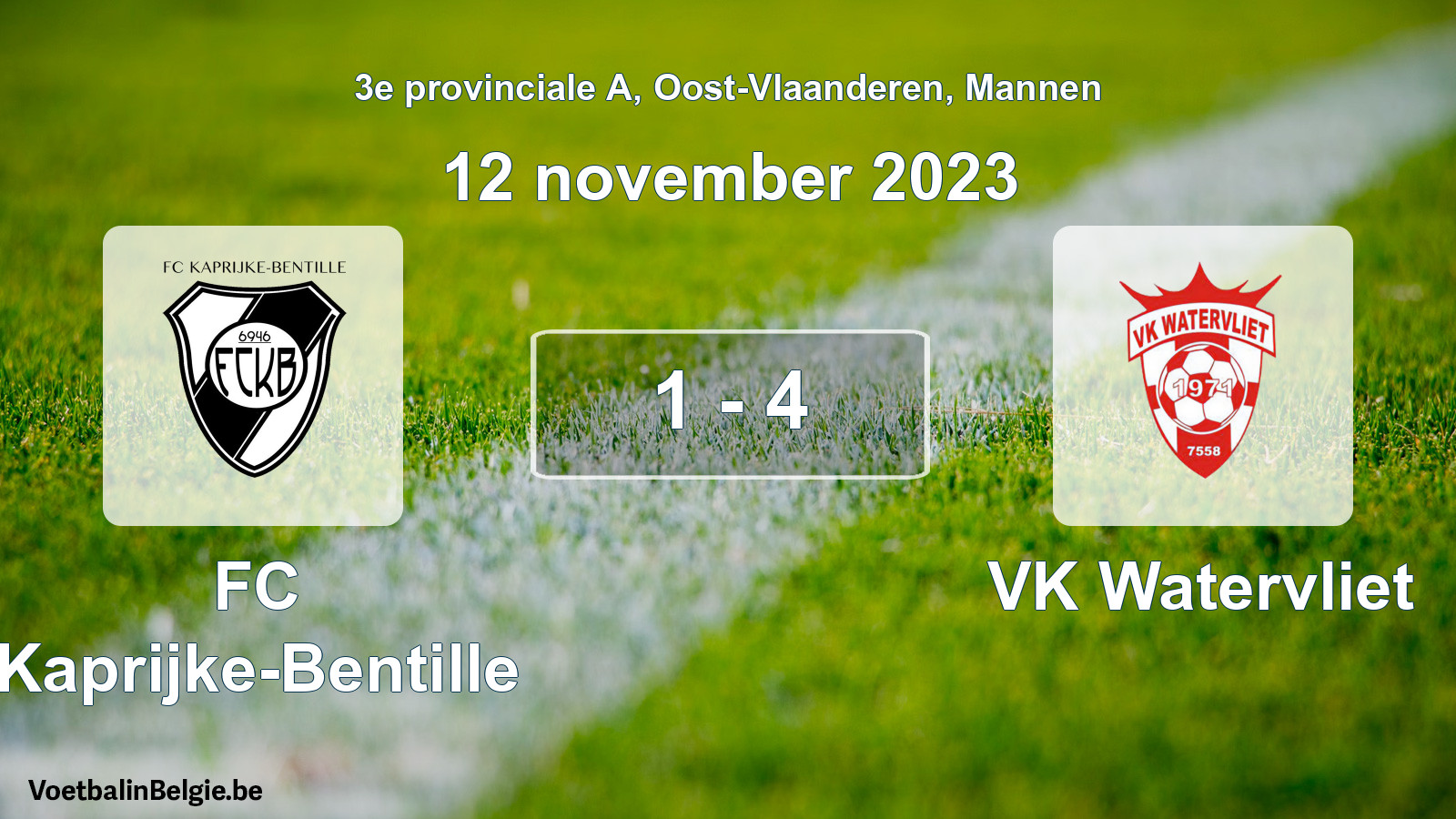 Gespeelde wedstrijd mannenvoetbal: FC Kaprijke-Bentille - VK Watervliet 1 - 4 (12 november 2023)