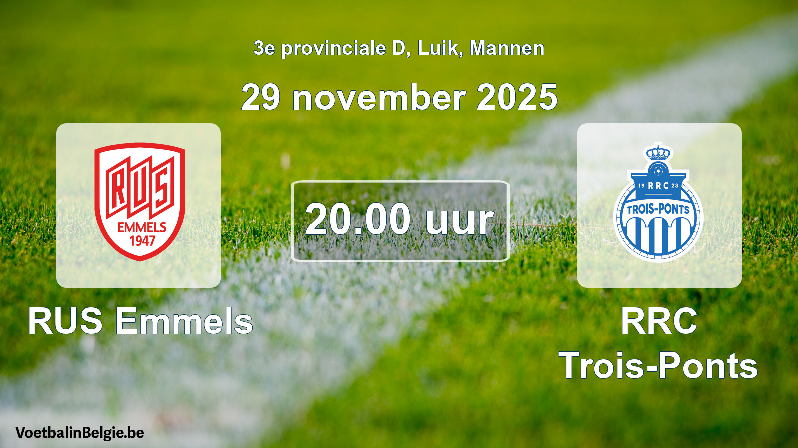 Geplande wedstrijd mannenvoetbal: RUS Emmels - RRC Trois-Ponts (29 november 2025)