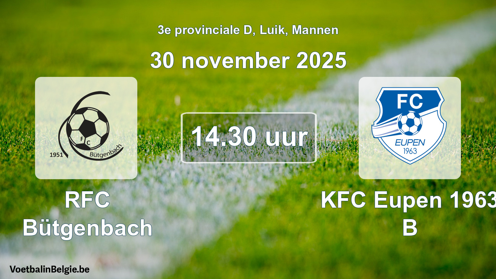 Geplande wedstrijd mannenvoetbal: RFC Bütgenbach - KFC Eupen 1963 B (30 november 2025)