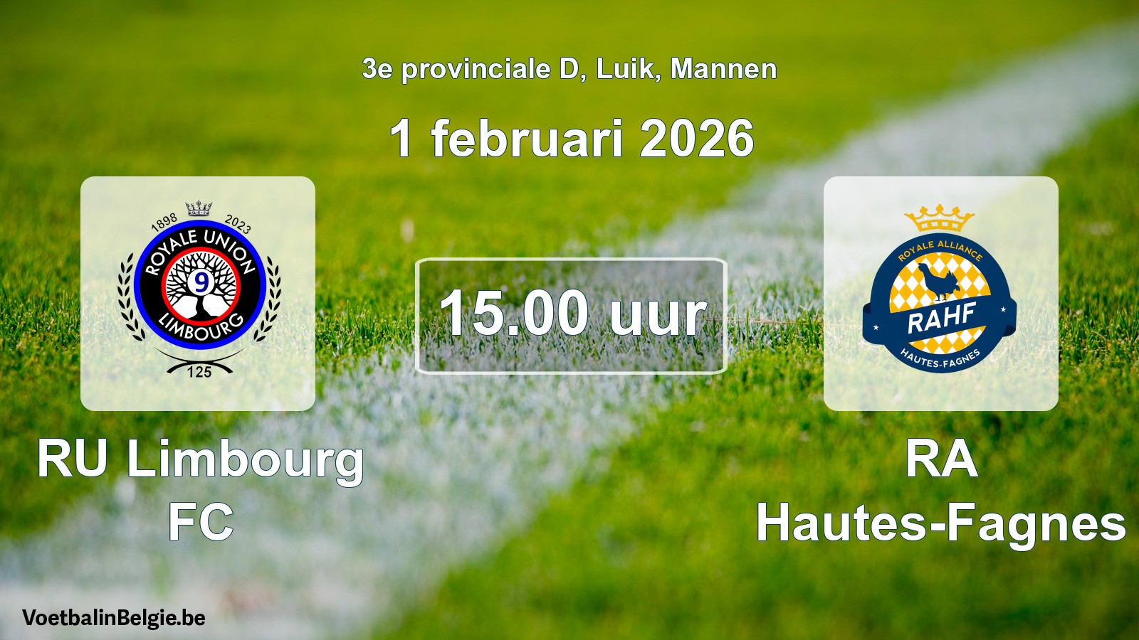 Geplande wedstrijd mannenvoetbal: RU Limbourg FC - RA Hautes-Fagnes (1 februari 2026)