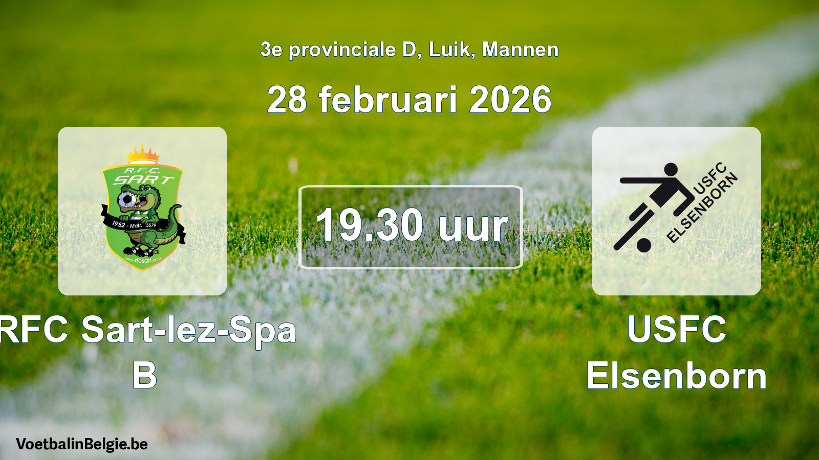 Match prévu football hommes: RFC Sart-lez-Spa B - USFC Elsenborn (28 février 2026)