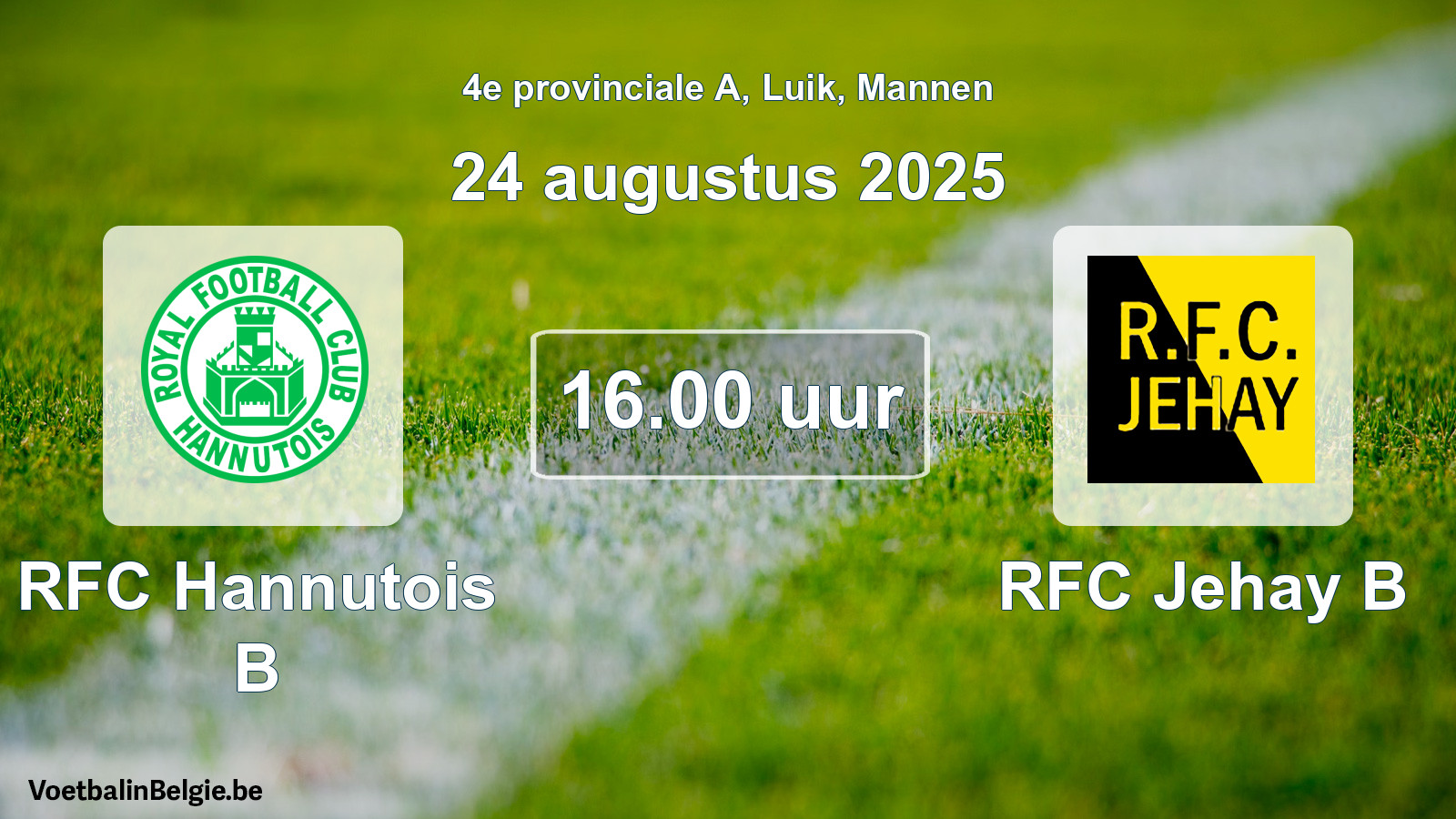 Geplande wedstrijd mannenvoetbal: RFC Hannutois B - RFC Jehay B (24 augustus 2025)