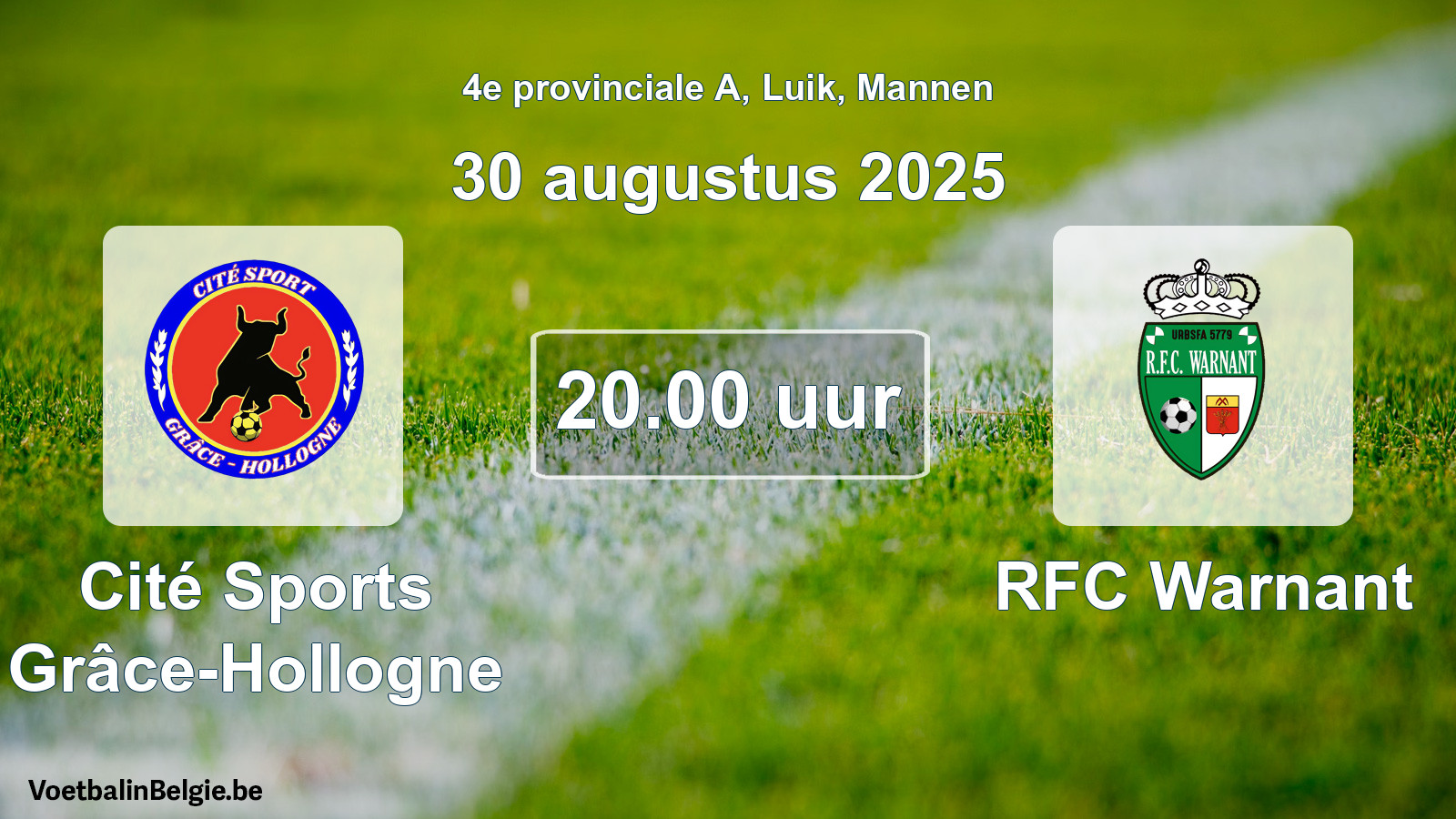 Scheduled match men football: Cité Sports Grâce-Hollogne - RFC Warnant (30 August 2025)