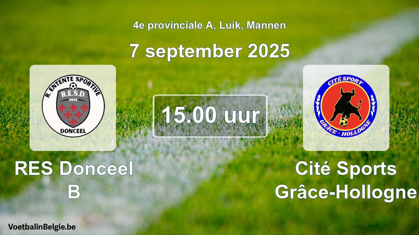 Geplantes Spiel männer-Fußball: RES Donceel B - Cité Sports Grâce-Hollogne (7 September 2025)