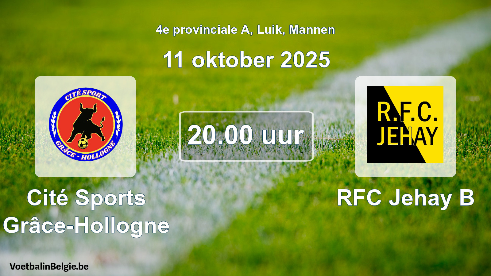 Geplande wedstrijd mannenvoetbal: Cité Sports Grâce-Hollogne - RFC Jehay B (11 oktober 2025)