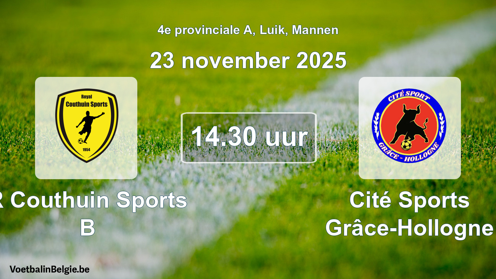 Geplande wedstrijd mannenvoetbal: R Couthuin Sports B - Cité Sports Grâce-Hollogne (23 november 2025)