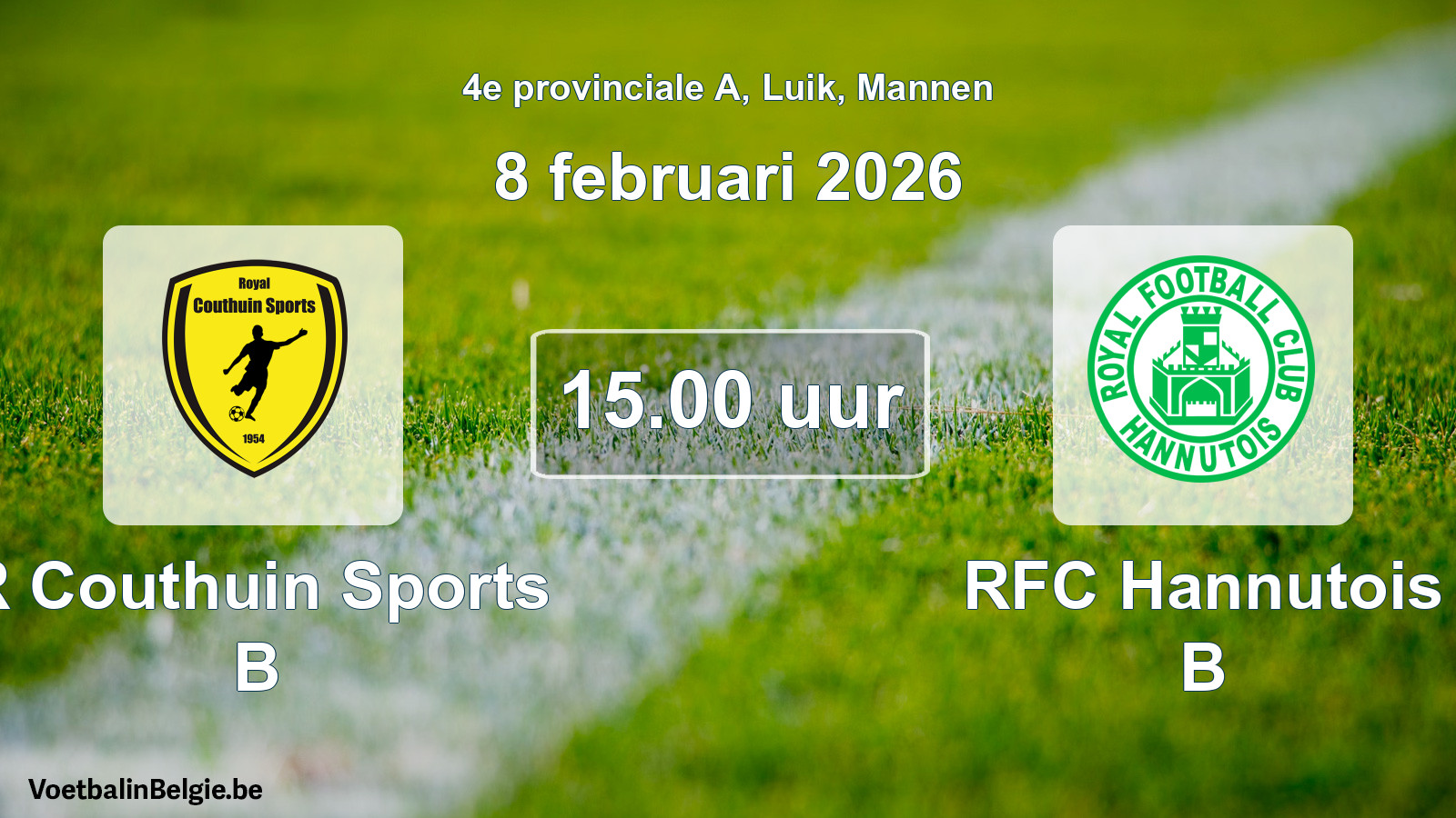 Scheduled match men football: R Couthuin Sports B - RFC Hannutois B (8 February 2026)