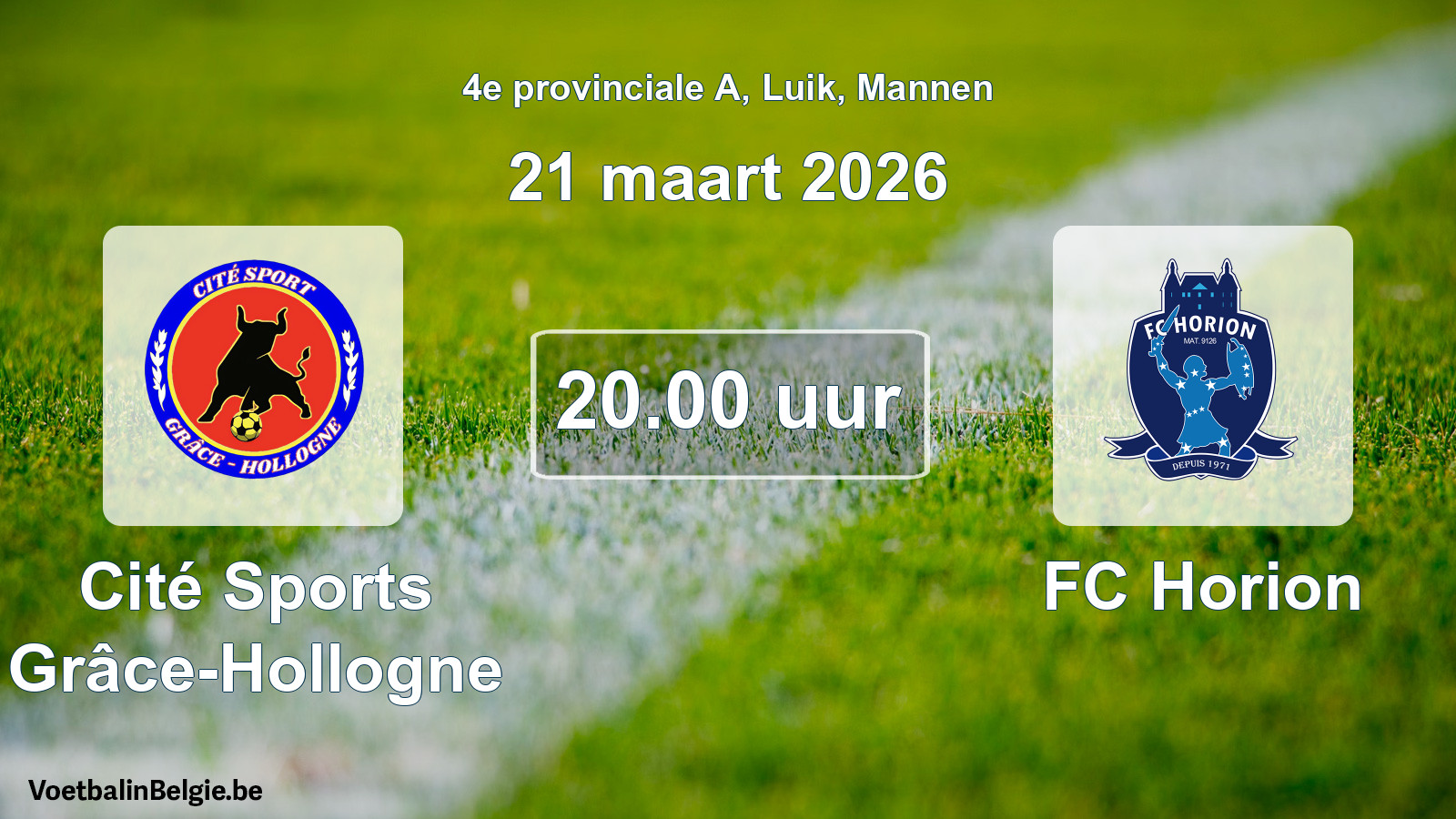 Geplantes Spiel männer-Fußball: Cité Sports Grâce-Hollogne - FC Horion (21 März 2026)