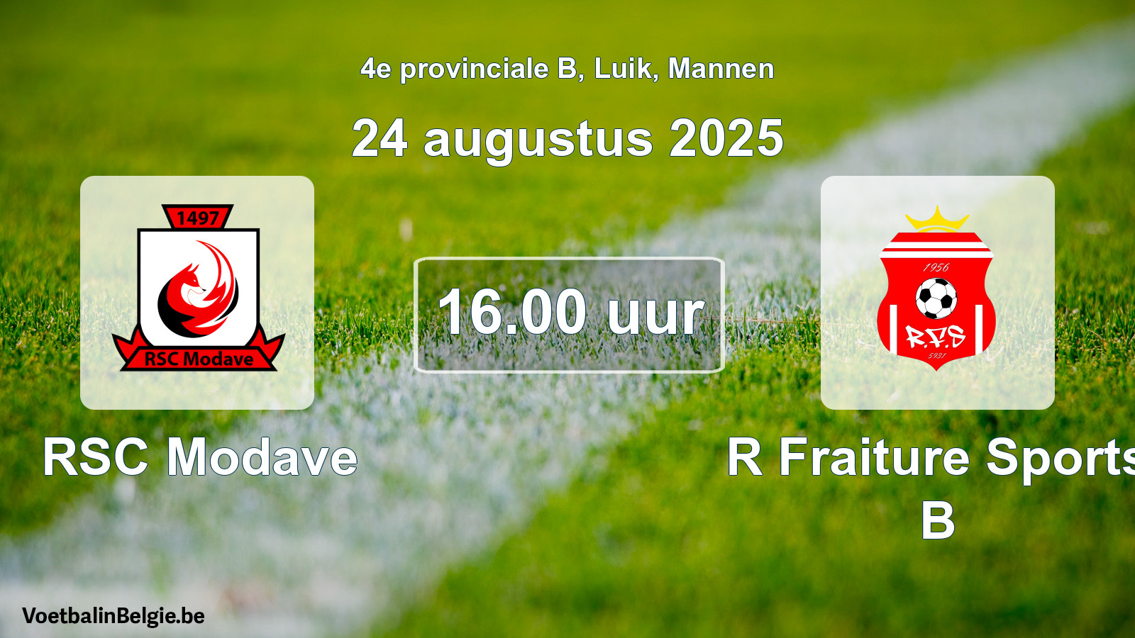 Scheduled match men football: RSC Modave - R Fraiture Sports B (24 August 2025)