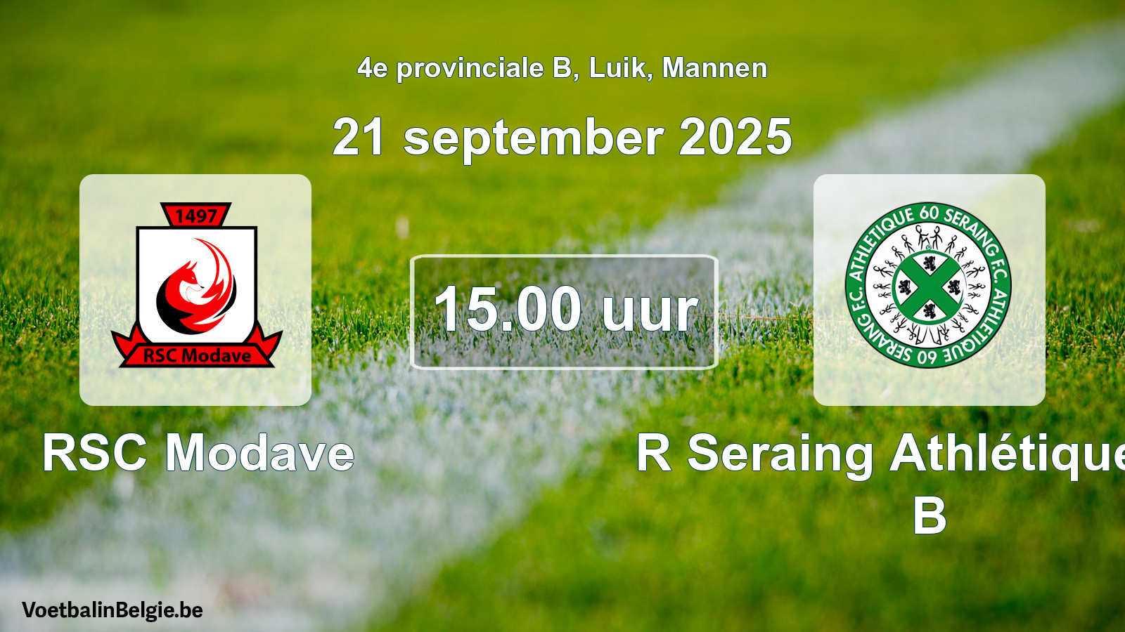 Scheduled match men football: RSC Modave - R Seraing Athlétique FC B (21 September 2025)