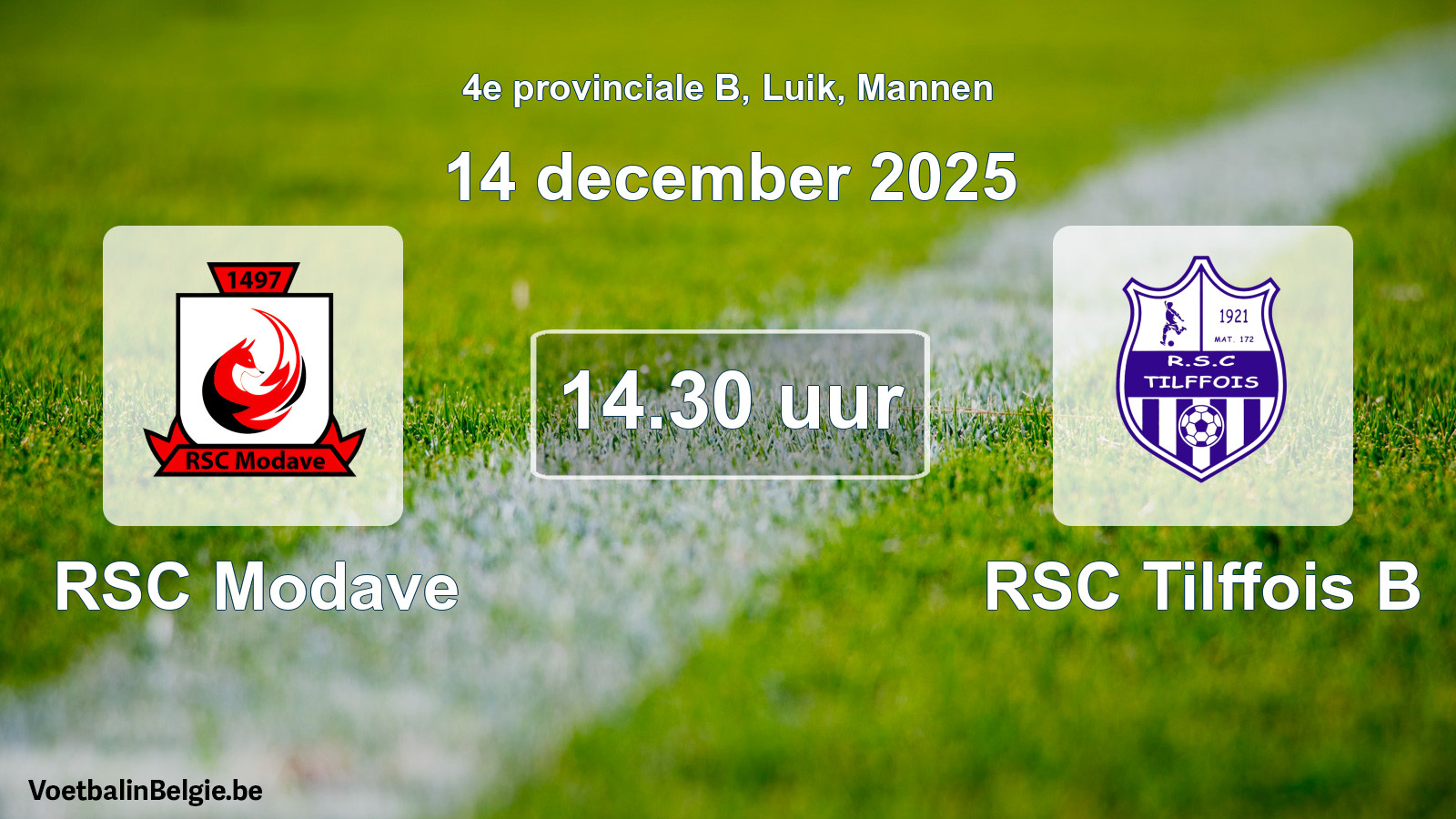 Geplande wedstrijd mannenvoetbal: RSC Modave - RSC Tilffois B (14 december 2025)