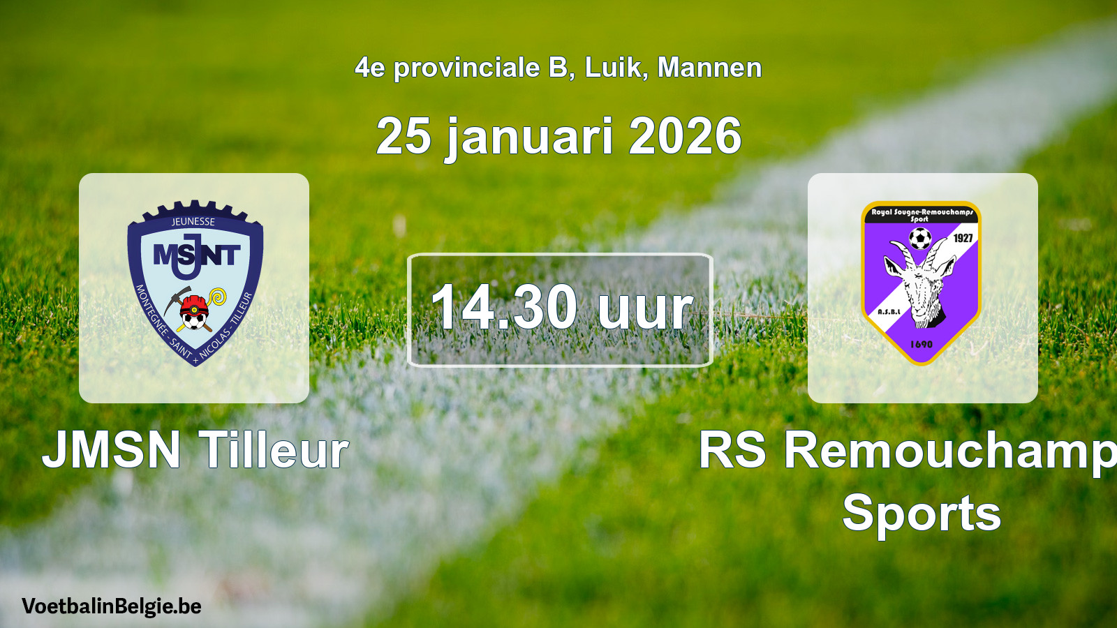Match prévu football hommes: JMSN Tilleur - RS Remouchamps Sports (25 janvier 2026)