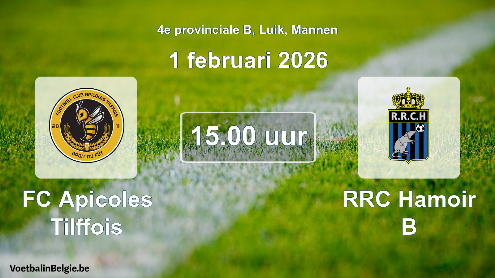 Scheduled match men football: FC Apicoles Tilffois - RRC Hamoir B (1 February 2026)