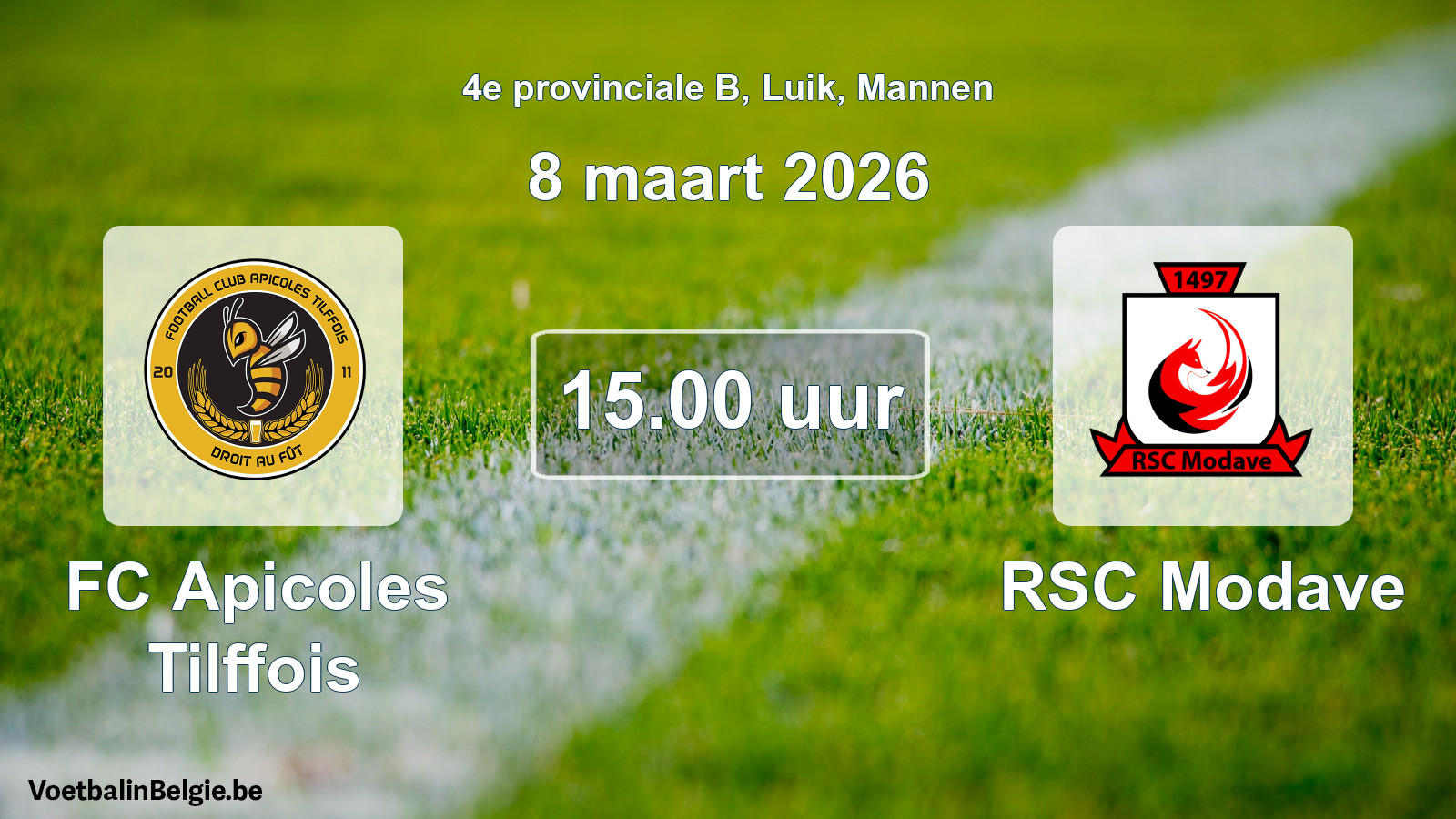 Scheduled match men football: FC Apicoles Tilffois - RSC Modave (8 March 2026)
