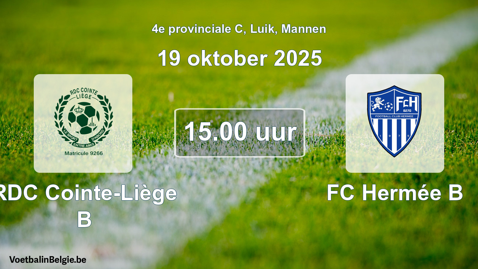 Scheduled match men football: RDC Cointe-Liège B - FC Hermée B (19 October 2025)