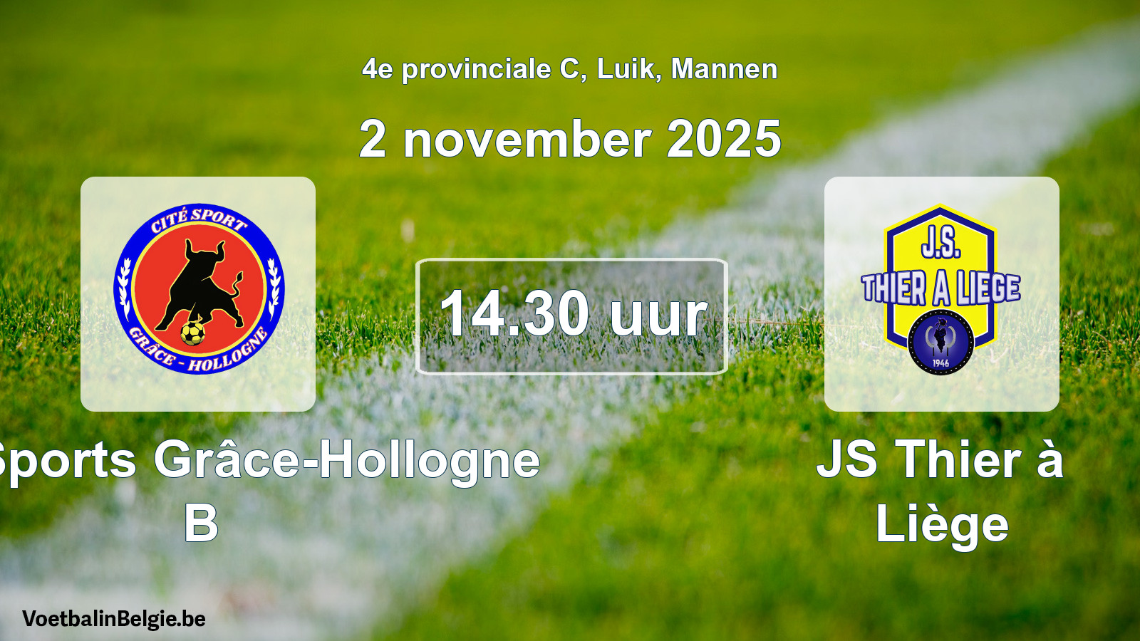 Scheduled match men football: Cité Sports Grâce-Hollogne B - JS Thier à Liège (2 November 2025)