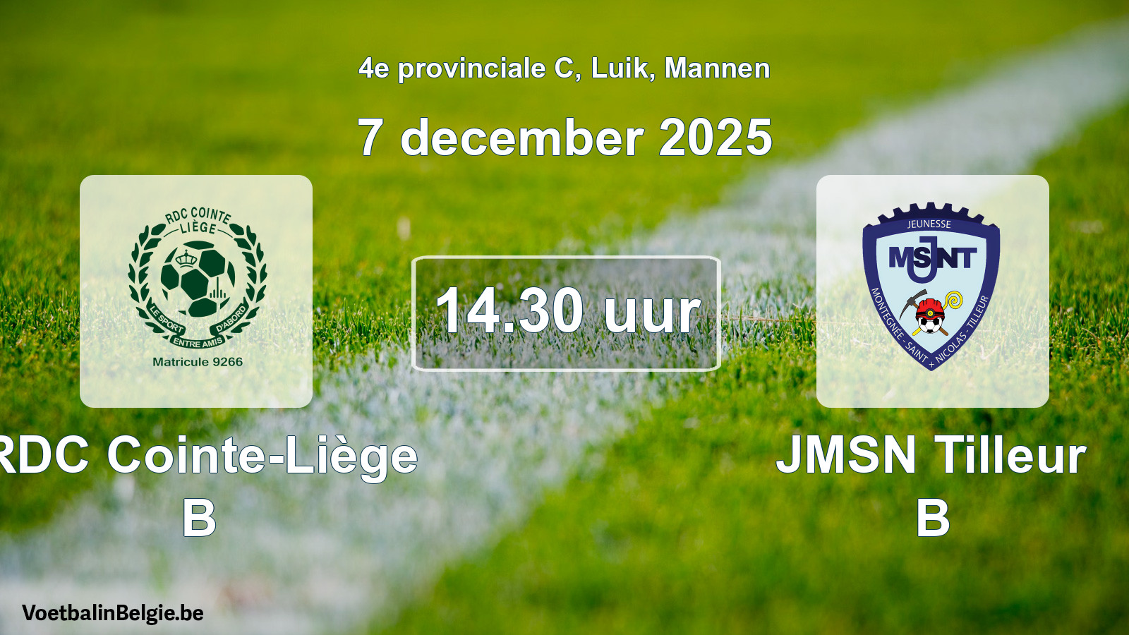 Scheduled match men football: RDC Cointe-Liège B - JMSN Tilleur B (7 December 2025)