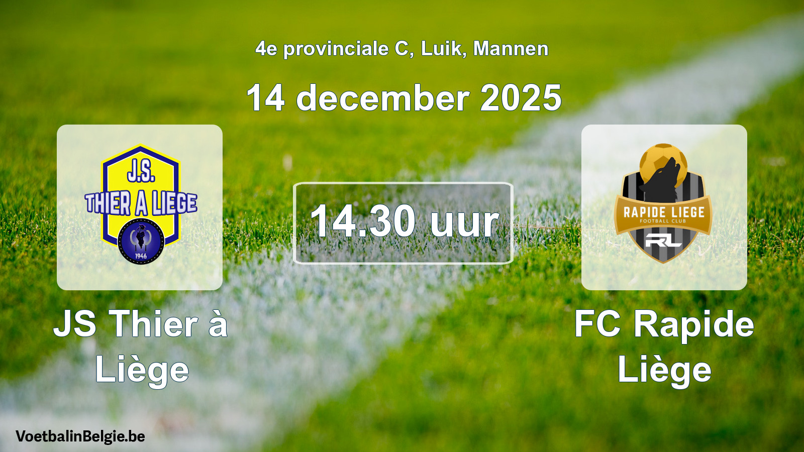 Match prévu football hommes: JS Thier à Liège - FC Rapide Liège (14 décembre 2025)