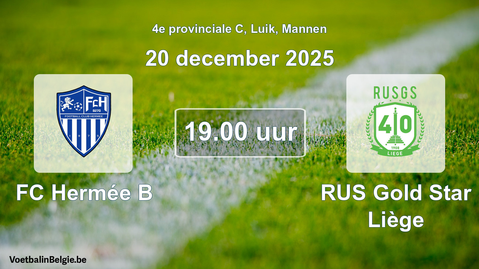 Geplande wedstrijd mannenvoetbal: FC Hermée B - RUS Gold Star Liège (20 december 2025)