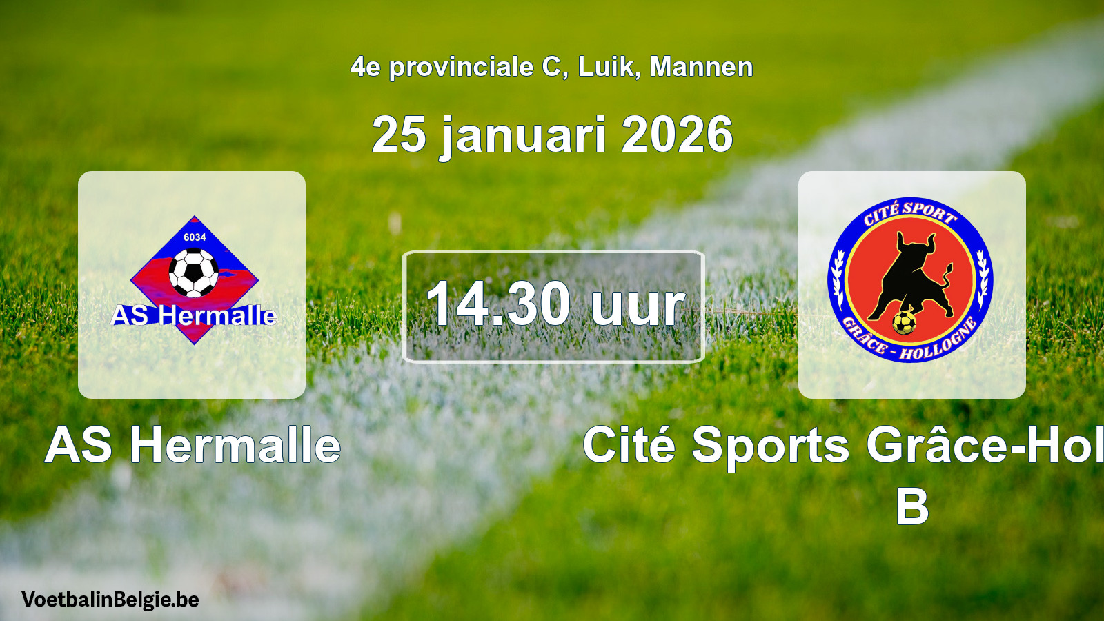 Geplantes Spiel männer-Fußball: AS Hermalle - Cité Sports Grâce-Hollogne B (25 Januar 2026)