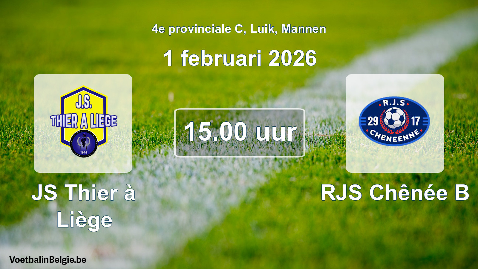 Match prévu football hommes: JS Thier à Liège - RJS Chênée B (1 février 2026)