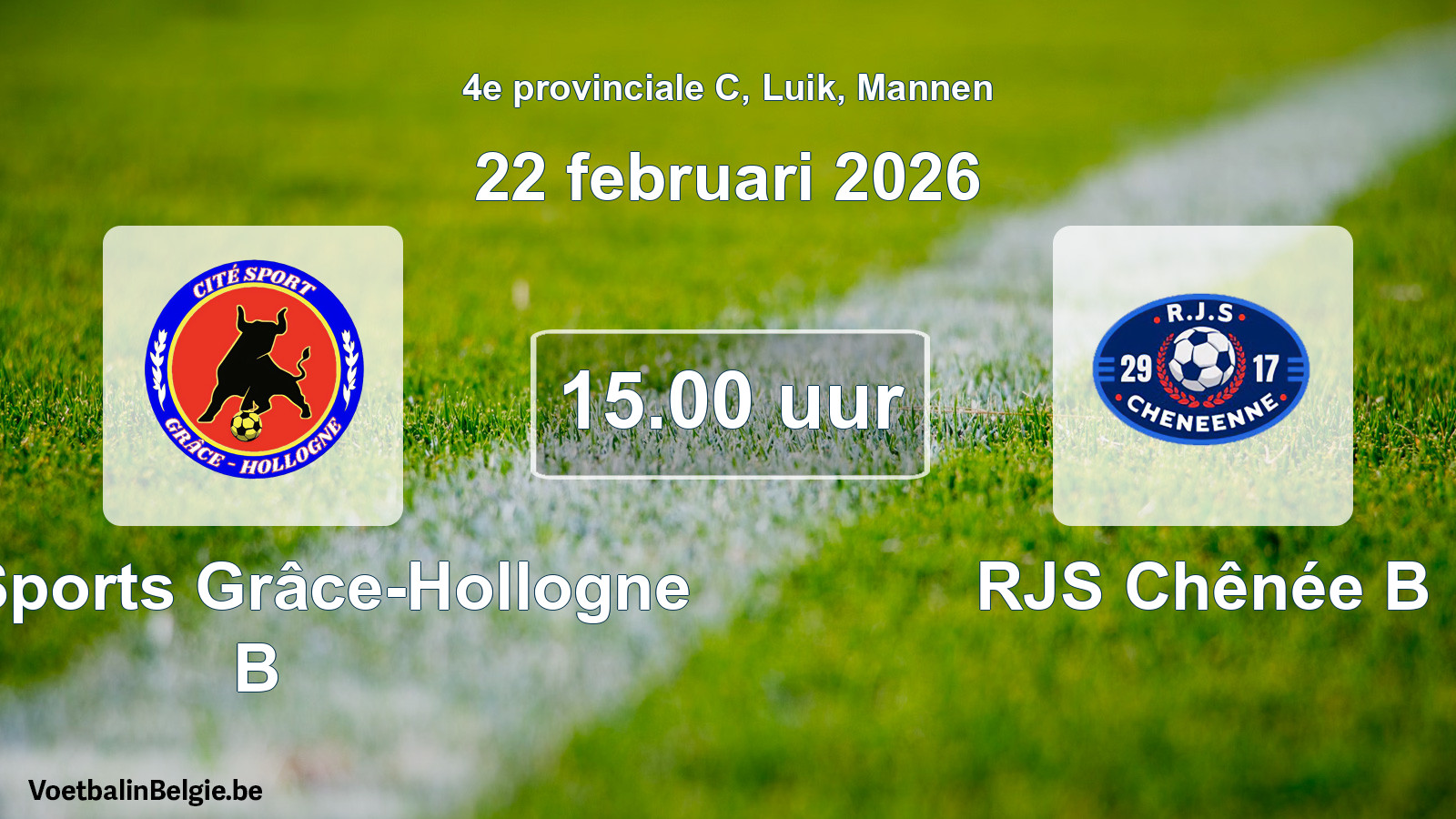 Geplantes Spiel männer-Fußball: Cité Sports Grâce-Hollogne B - RJS Chênée B (22 Februar 2026)