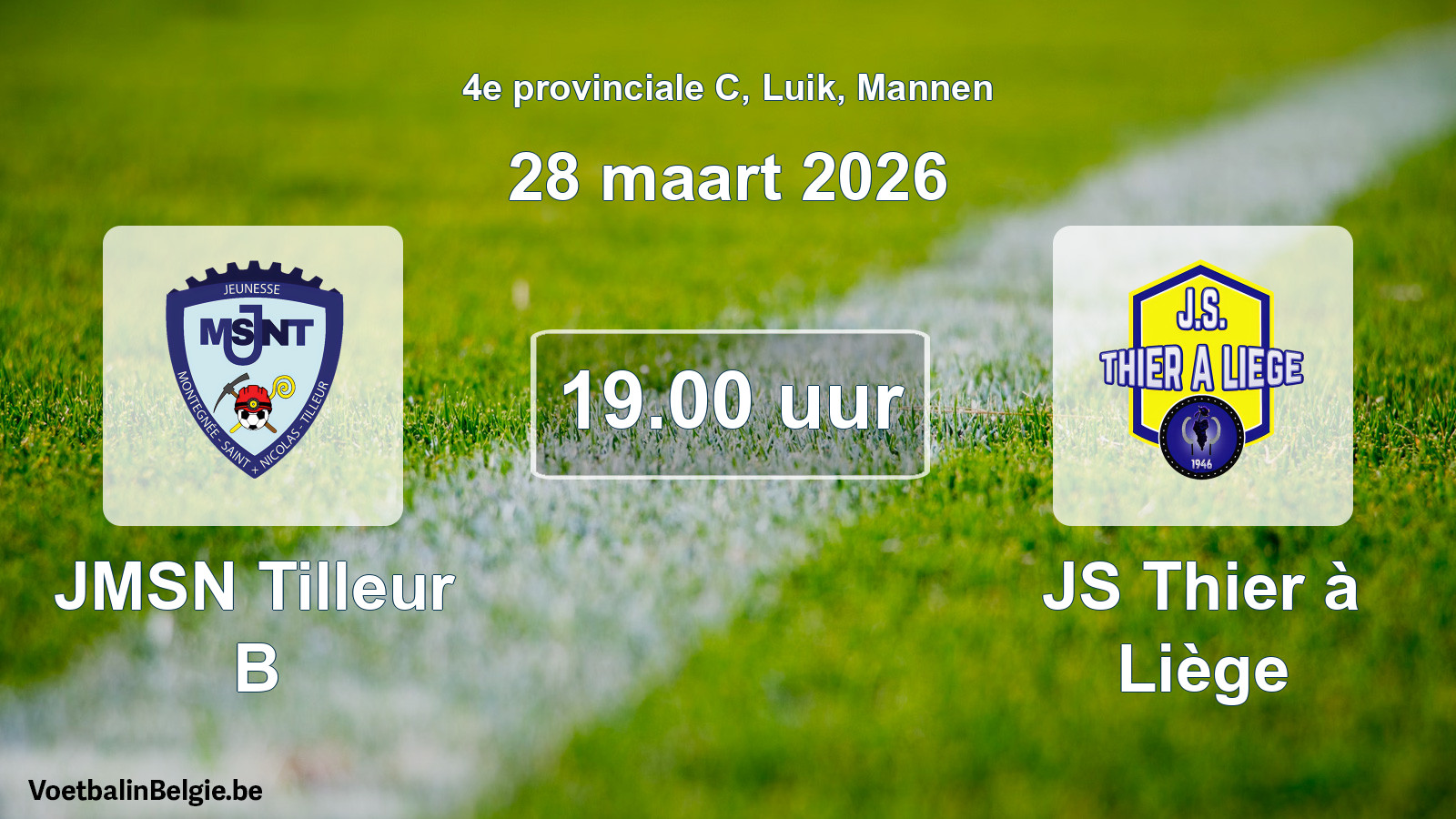 Scheduled match men football: JMSN Tilleur B - JS Thier à Liège (28 March 2026)