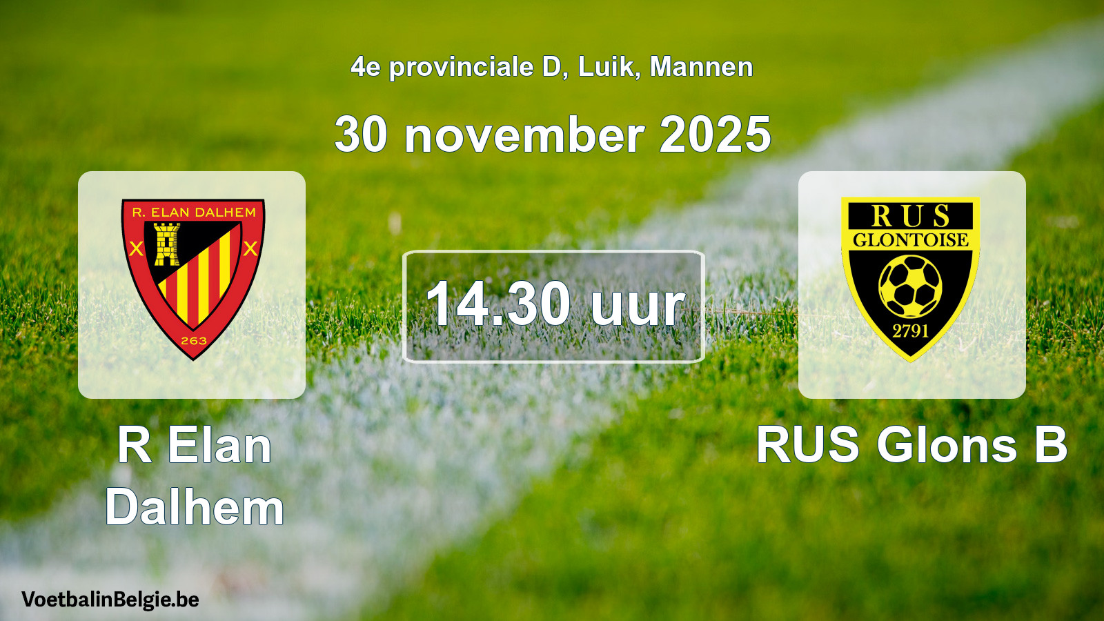 Scheduled match men football: R Elan Dalhem - RUS Glons B (30 November 2025)