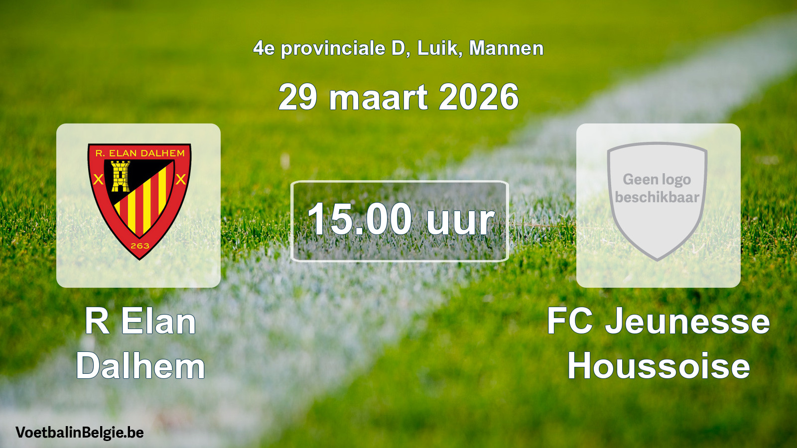 Scheduled match men football: R Elan Dalhem - FC Jeunesse Houssoise (29 March 2026)