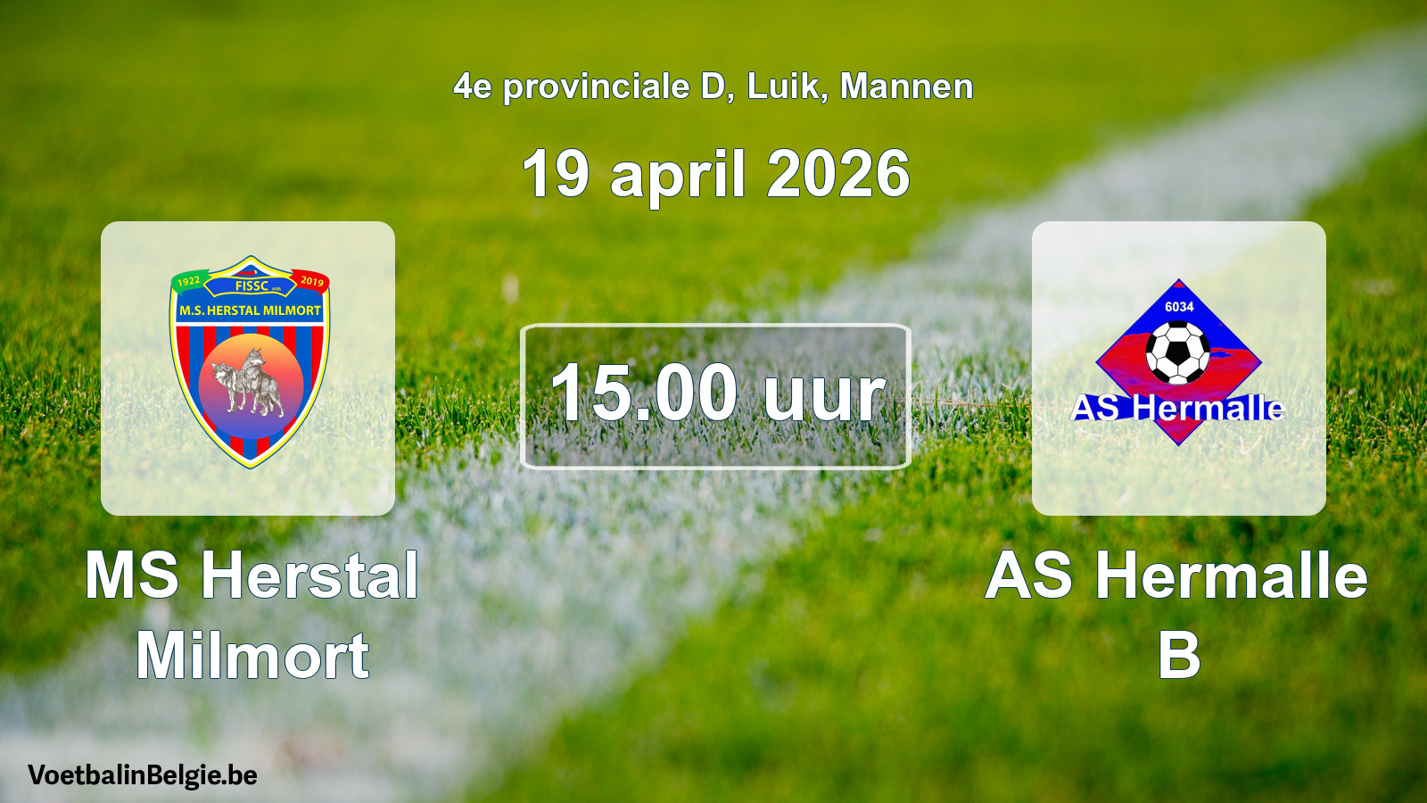 Scheduled match men football: MS Herstal Milmort - AS Hermalle B (19 April 2026)
