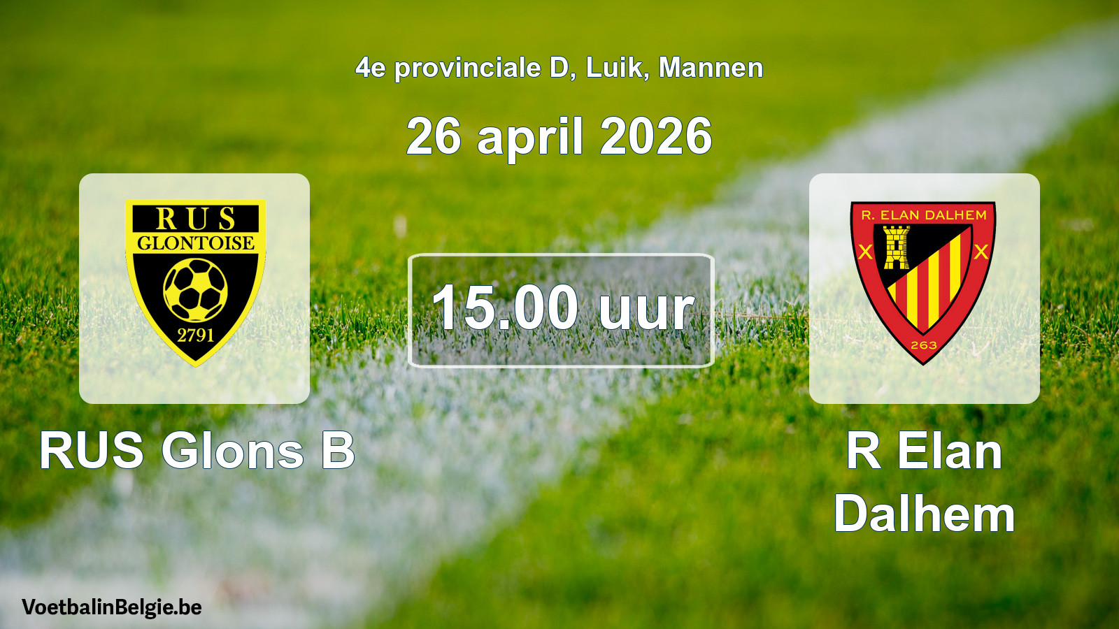Scheduled match men football: RUS Glons B - R Elan Dalhem (26 April 2026)
