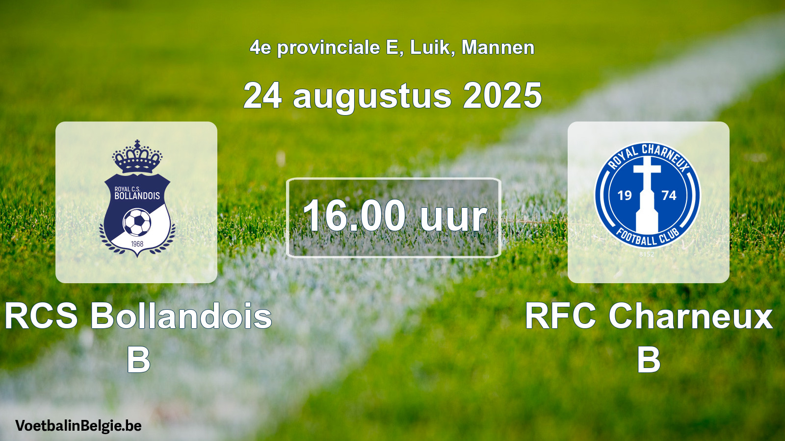 Match prévu football hommes: RCS Bollandois B - RFC Charneux B (24 août 2025)