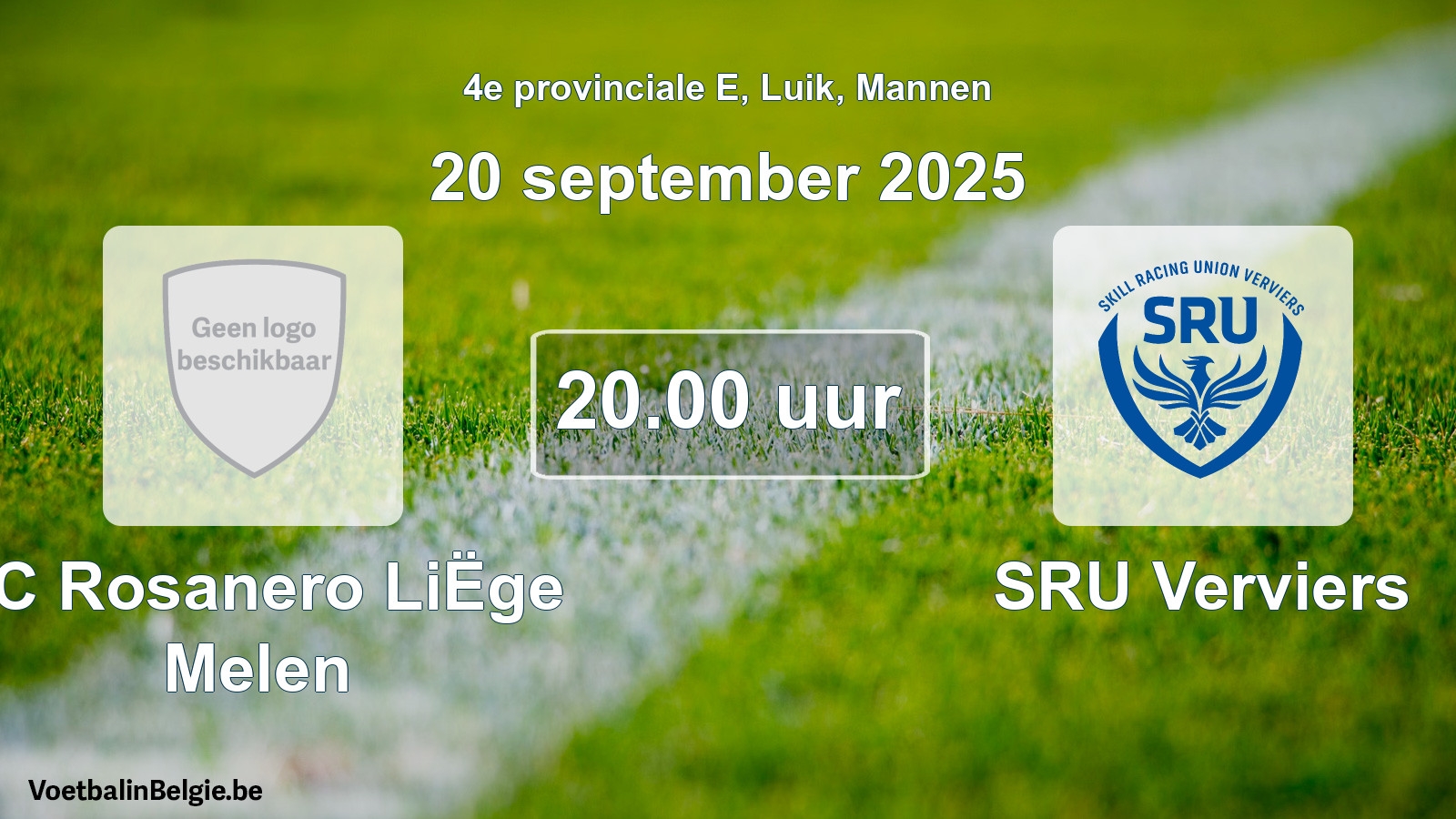 Geplande wedstrijd mannenvoetbal: FC Rosanero LiËge Melen - SRU Verviers (20 september 2025)