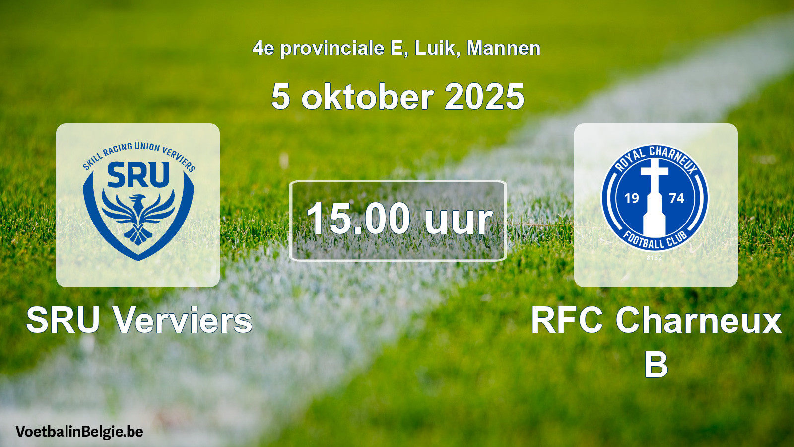 Match prévu football hommes: SRU Verviers - RFC Charneux B (5 octobre 2025)