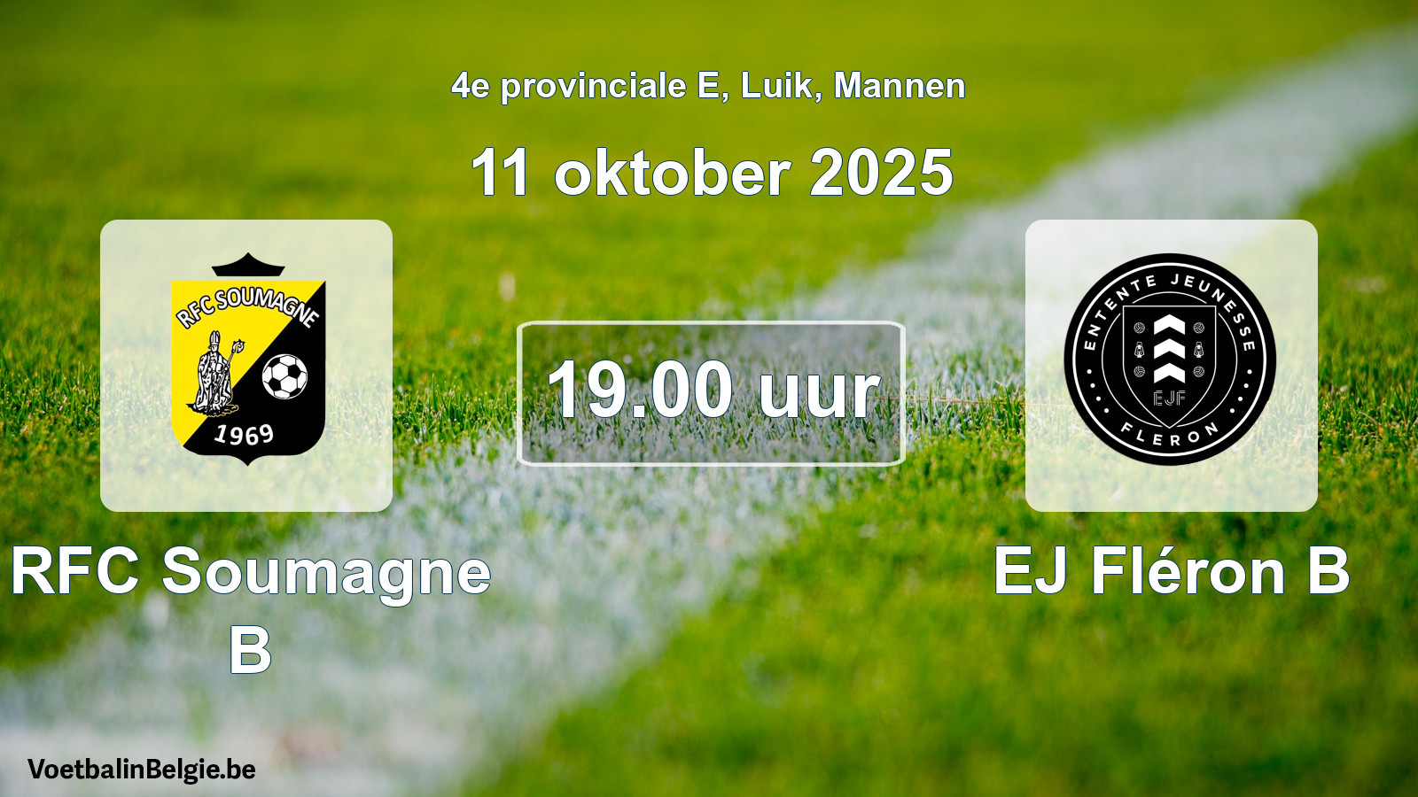 Match prévu football hommes: RFC Soumagne B - EJ Fléron B (11 octobre 2025)