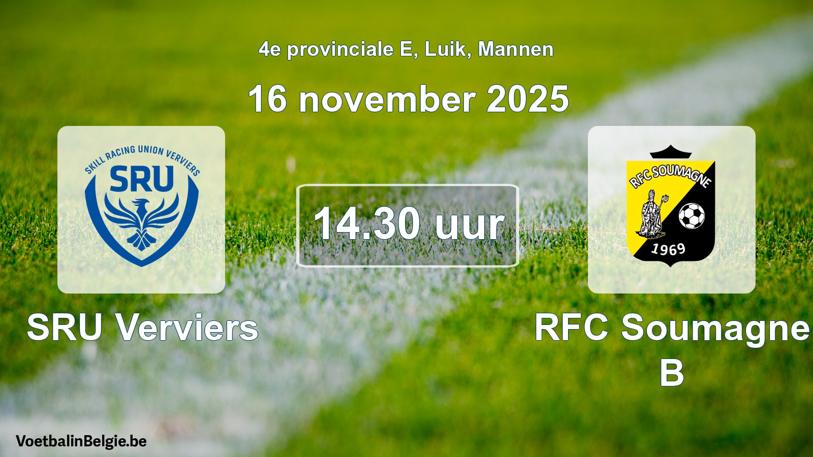 Match prévu football hommes: SRU Verviers - RFC Soumagne B (16 novembre 2025)