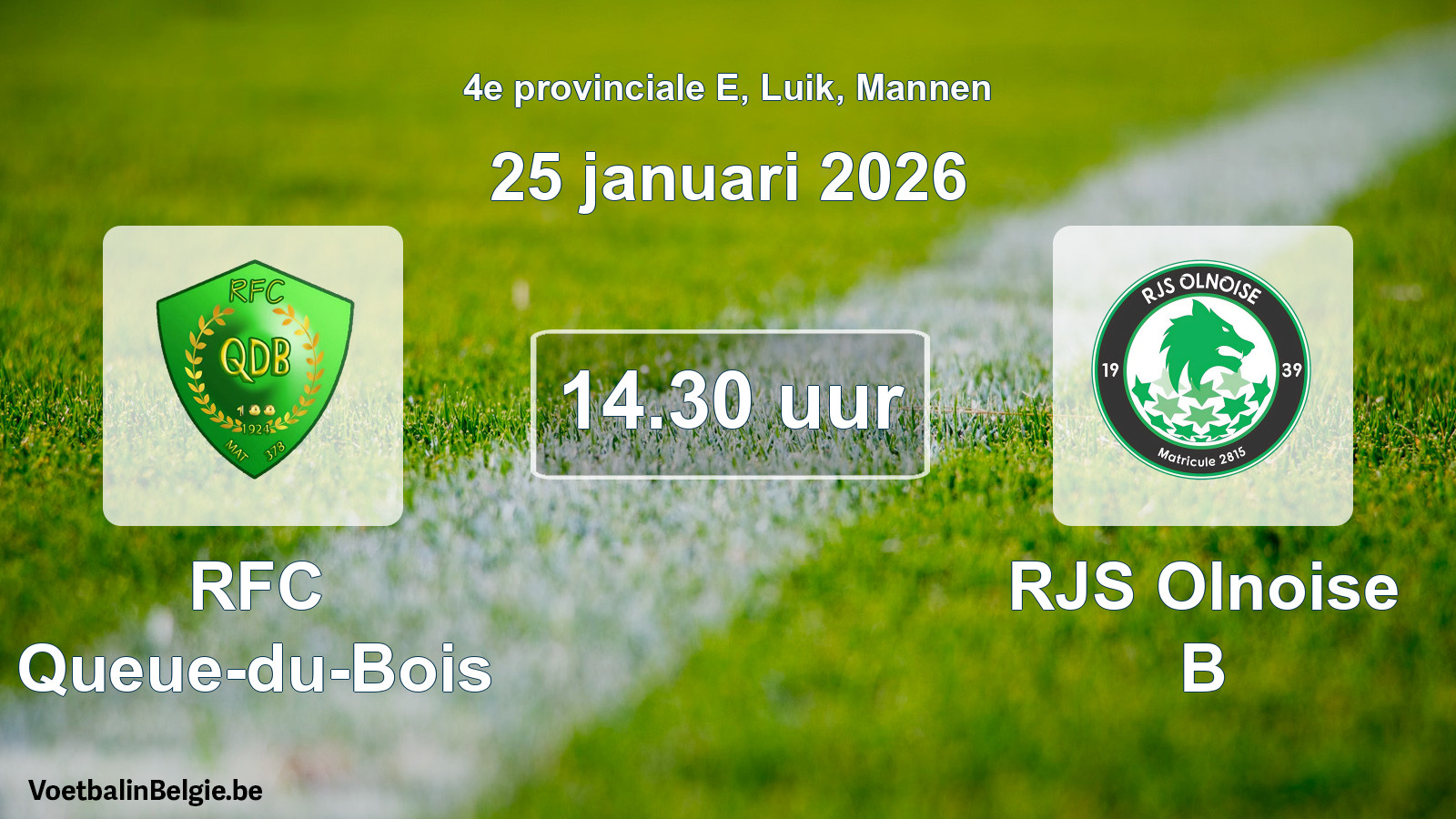 Match prévu football hommes: RFC Queue-du-Bois - RJS Olnoise B (25 janvier 2026)