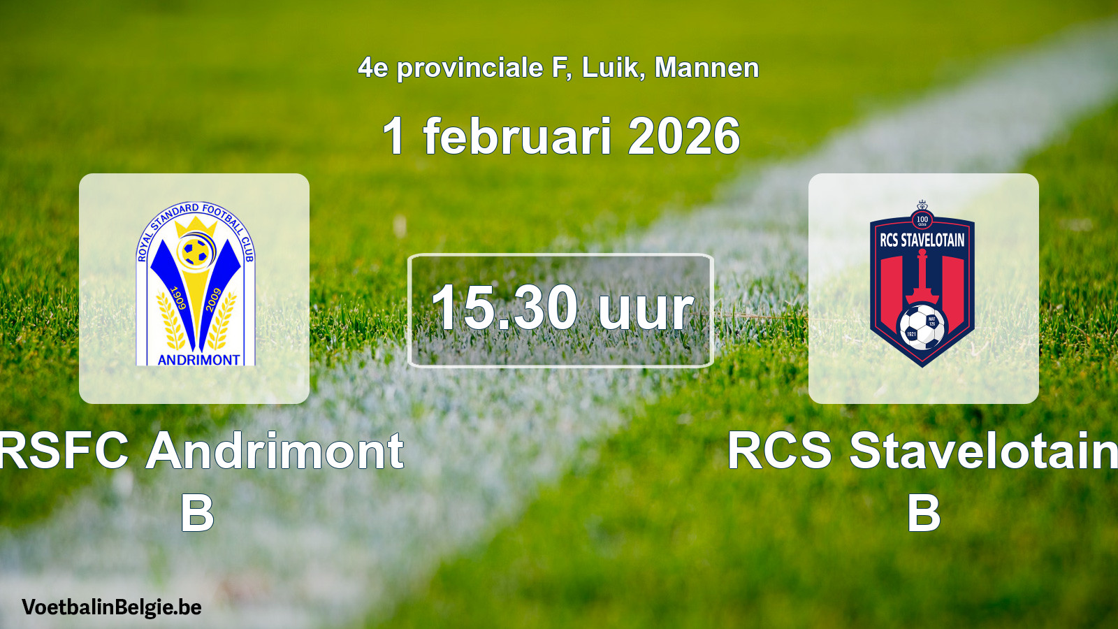 Match prévu football hommes: RSFC Andrimont B - RCS Stavelotain B (1 février 2026)