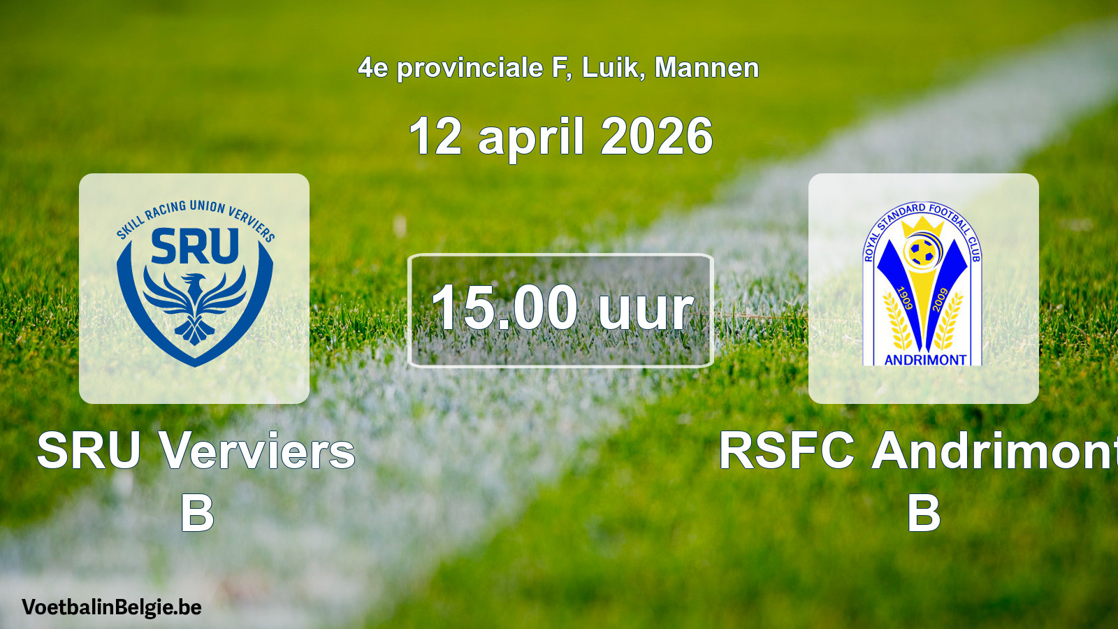 Match prévu football hommes: SRU Verviers B - RSFC Andrimont B (12 avril 2026)