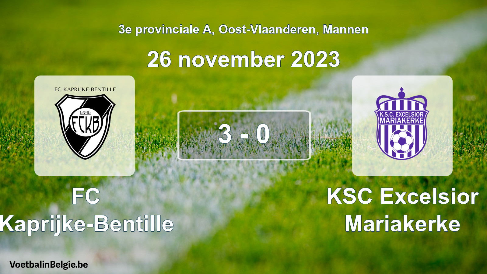 Gespeelde wedstrijd mannenvoetbal: FC Kaprijke-Bentille - KSC Excelsior Mariakerke 3 - 0 (26 november 2023)