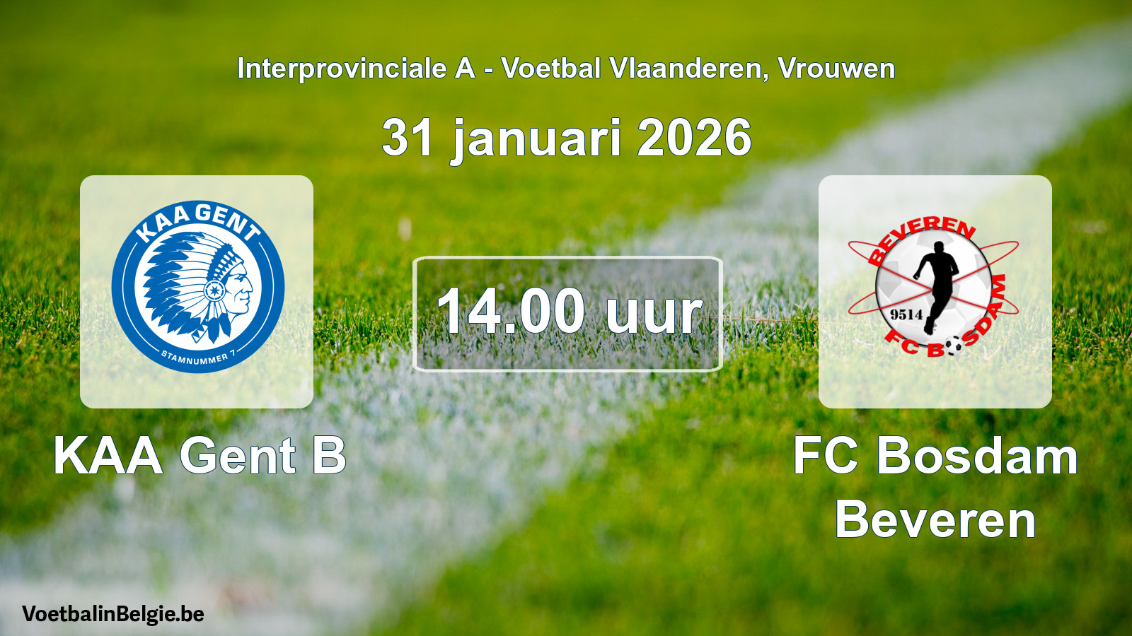 Scheduled match women football: KAA Gent B - FC Bosdam Beveren (31 January 2026)